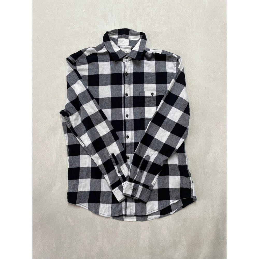 Aeropostale Mens Large Black White Buffalo Plaid Flannel Button Down Shirt L